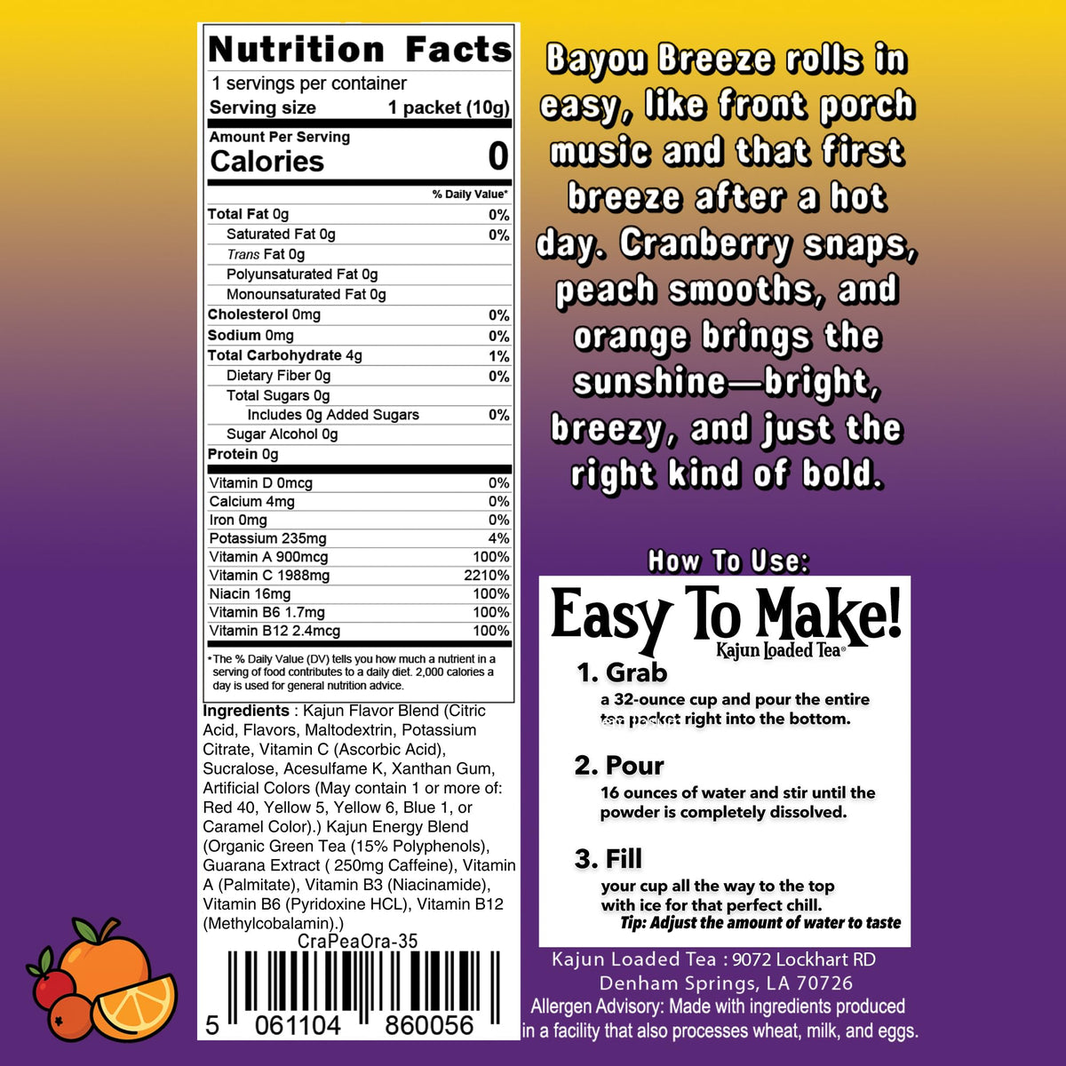 Kajun Loaded Tea Bayou Breeze zero-calorie packaging ideal for keto routines