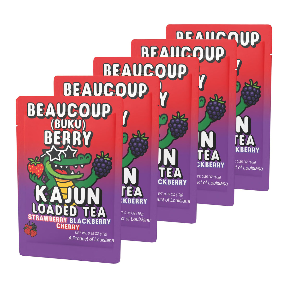 Kajun Loaded Tea Beaucoup Berry spoon dispensing powder demonstrates quick, simple preparation.
