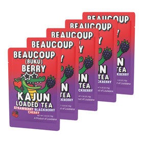 Kajun Loaded Tea Beaucoup Berry spoon dispensing powder demonstrates quick, simple preparation.