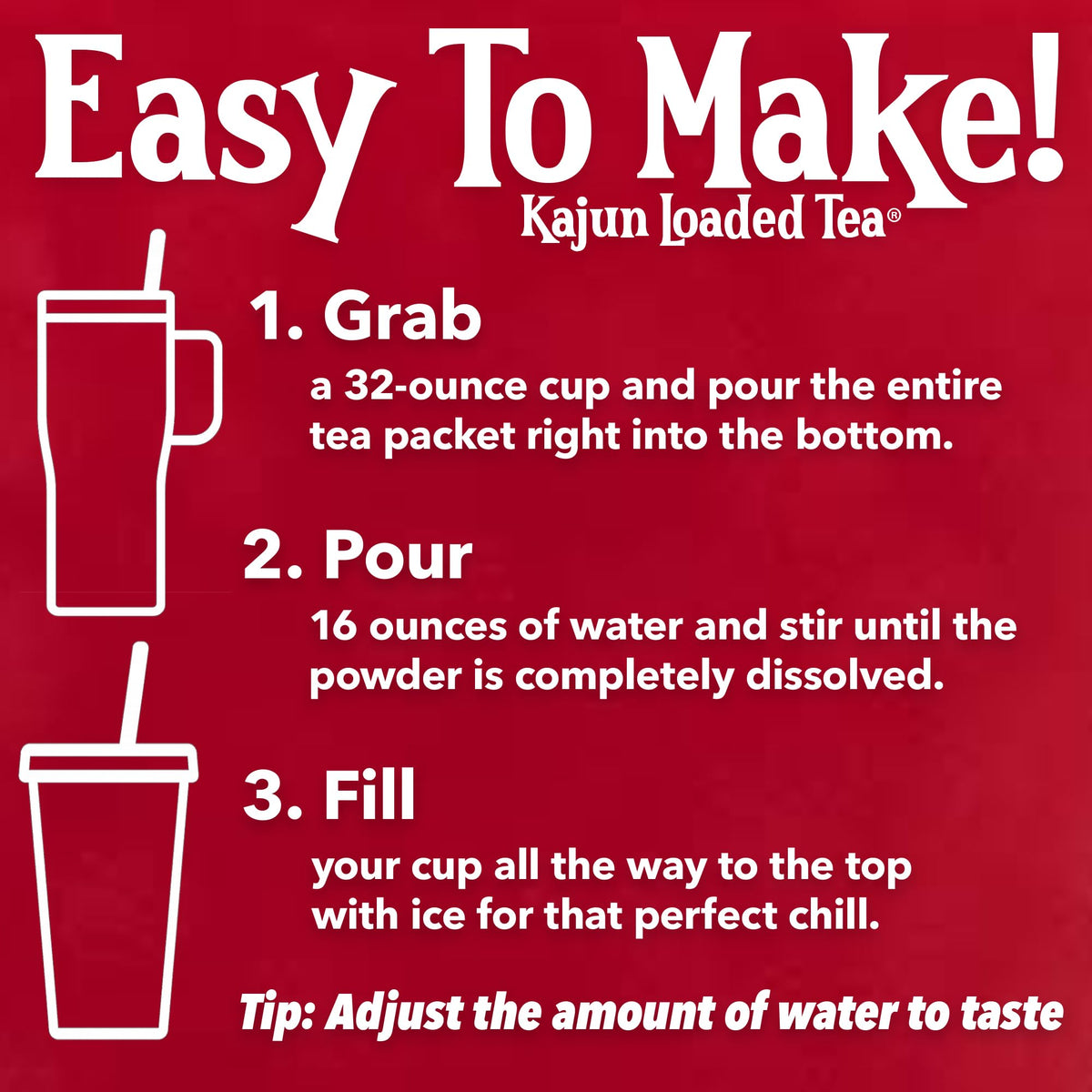 Kajun Loaded Tea Beaucoup Berry tub packaging emphasizes travel-friendly single-serve packets.