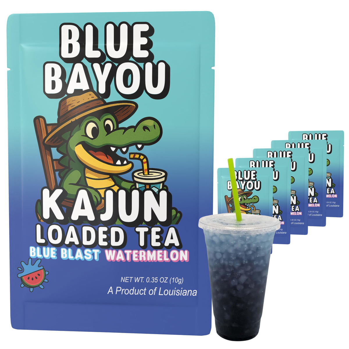 Kajun Loaded Tea Blue Bayou watermelon splash in a glass, refreshing flavor
