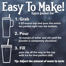 Kajun Loaded Tea Blue Bayou zero calories illustration showing guilt-free refreshment