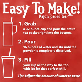 Kajun Loaded Tea caffeine boost icons illustrating energy from green tea and guarana.