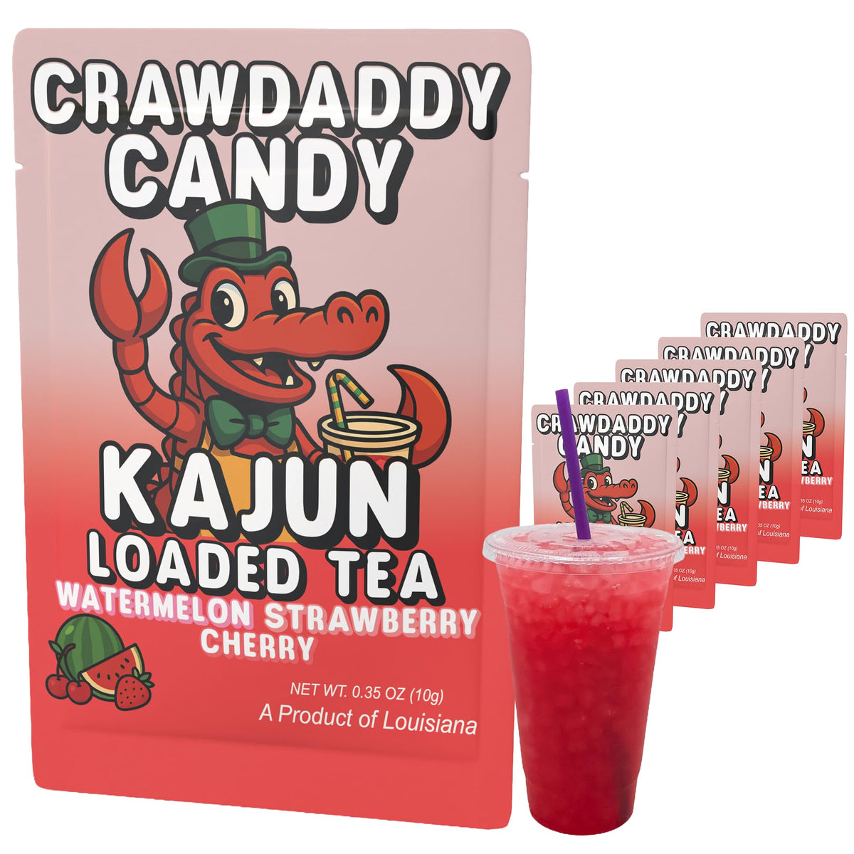 Kajun Loaded Tea Crawdaddy Candy packet front for on-the-go energy