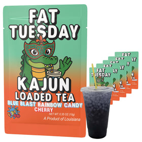 Kajun Loaded Tea Fat Tuesday blue blast cup showing bold flavor and energy boost.