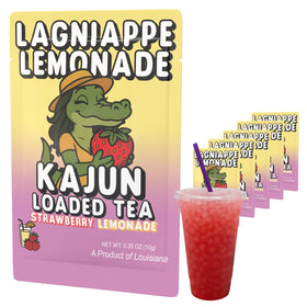 Kajun Loaded Tea Lagniappe Lemonade packet pour for quick caffeine boost.