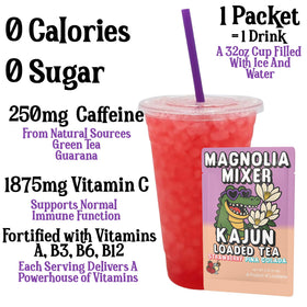 Kajun Loaded Tea Magnolia Mixer caffeine-rich blend powers workouts and study sessions.