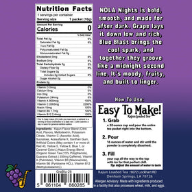 Kajun Loaded Tea Nola Nights grape blue blast ingredients on label