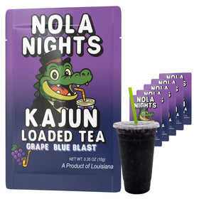 Kajun Loaded Tea Nola Nights grape blue blast packet for bold flavor and caffeine boost