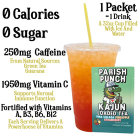 Kajun Loaded Tea Parish Punch ready-to-drink glass with tropical aroma.