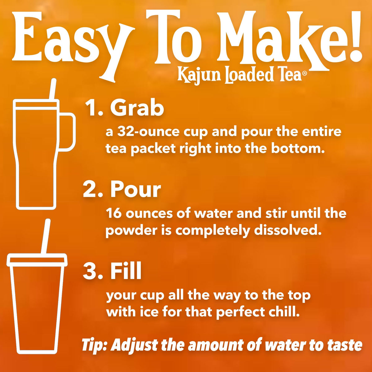 Kajun Loaded Tea Parish Punch being stirred into a tall ice-filled cup.