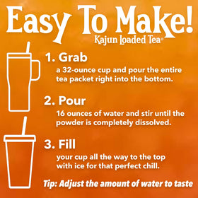 Kajun Loaded Tea Parish Punch being stirred into a tall ice-filled cup.