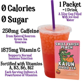 Kajun Loaded Tea Peach Strawberry flavor powder pack for quick energy on the go.