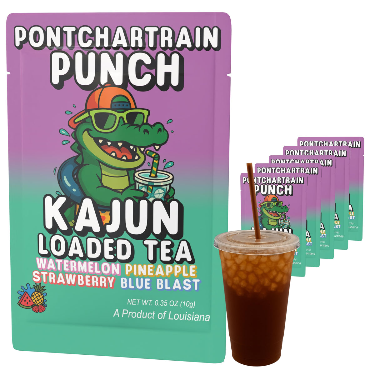 Kajun Loaded Tea Pontchartrain Punch bottle with watermelon flavor for an energy boost