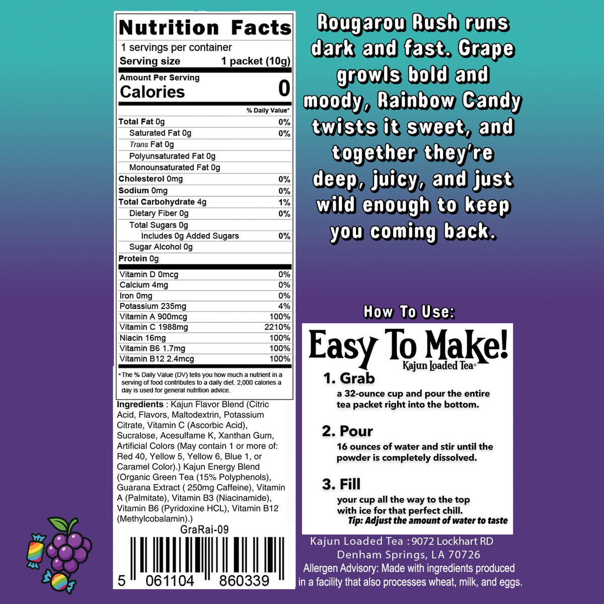 Rainbow candy note hints at indulgent flavor without added sugar.