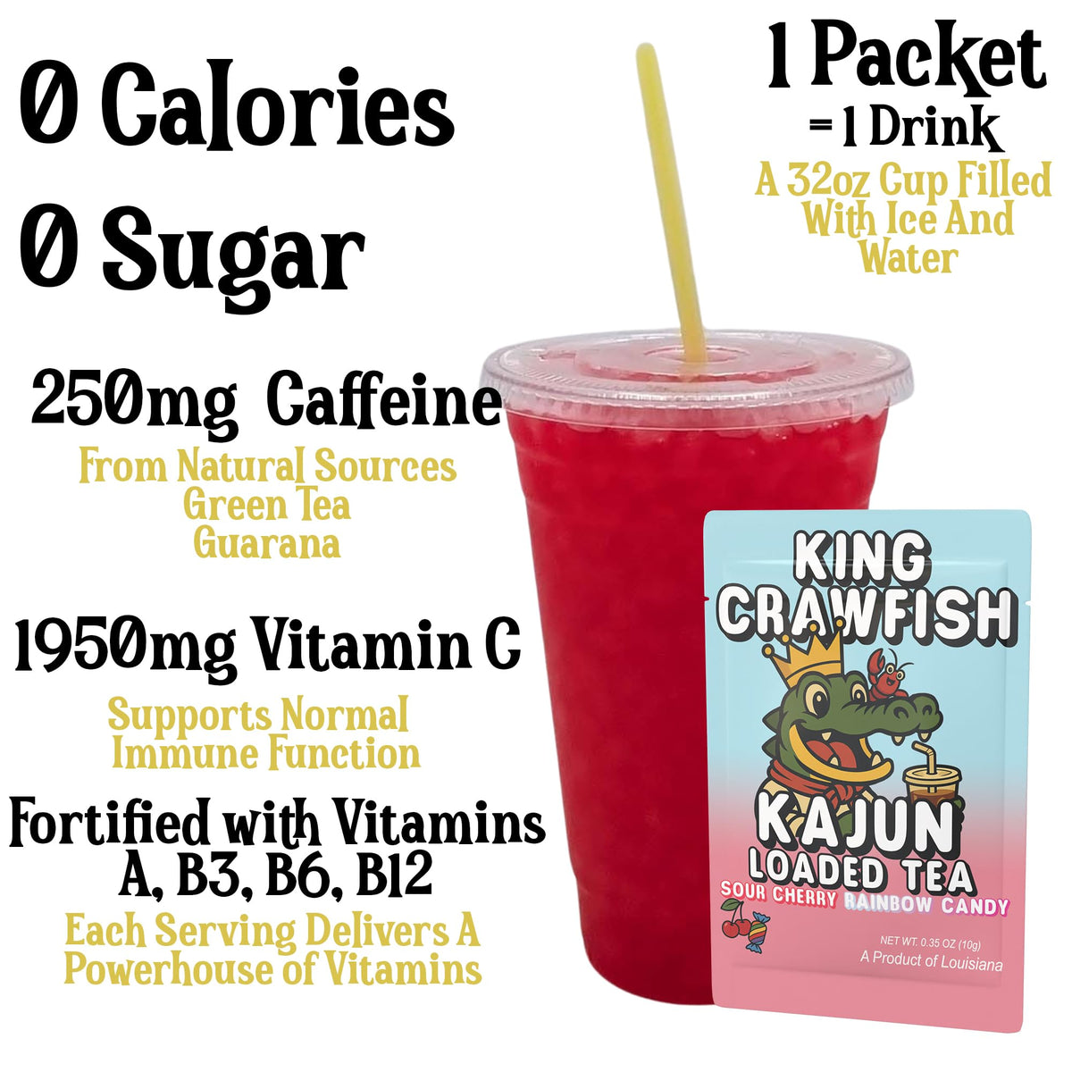Sour cherry and rainbow candy flavor visuals for bold taste