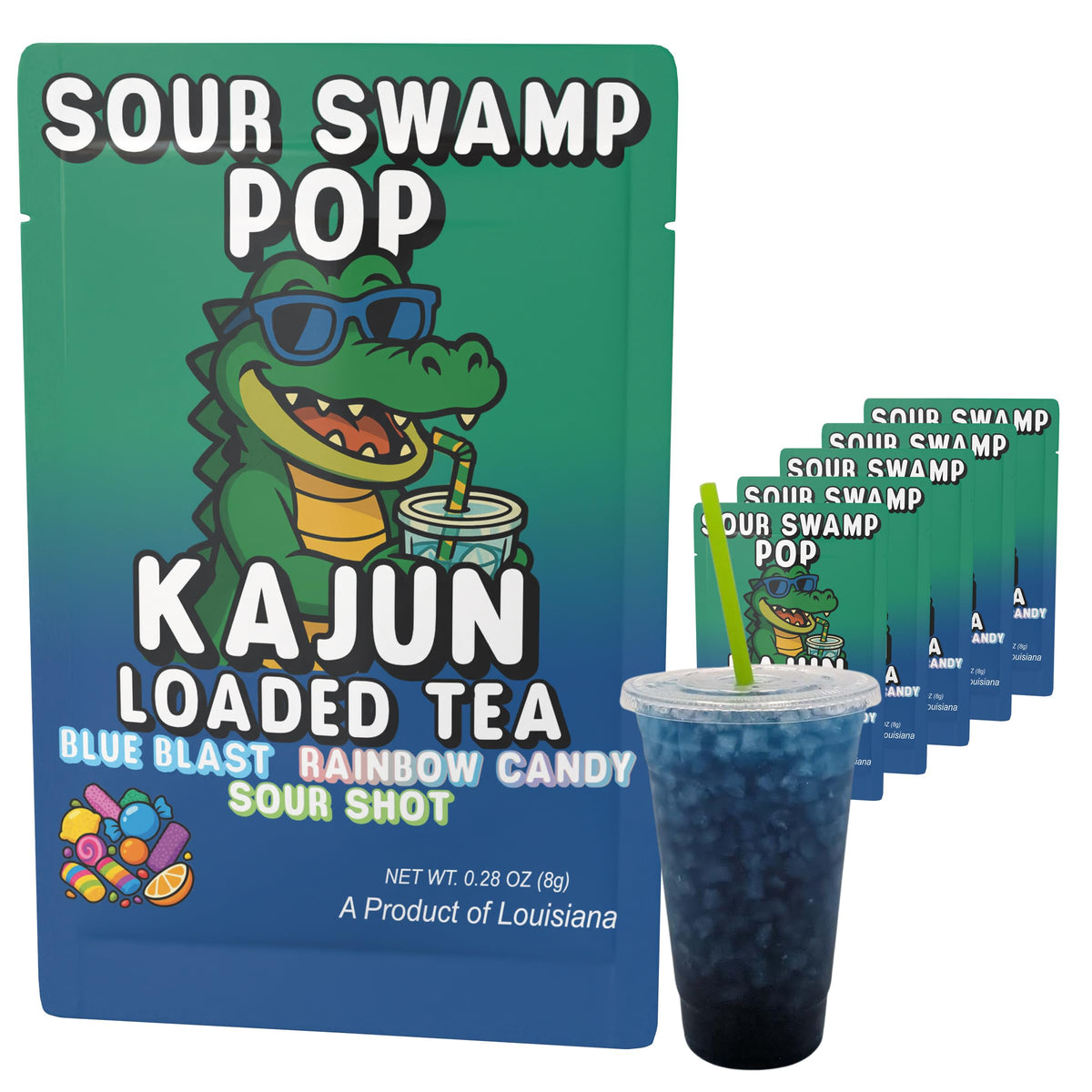 Kajun Loaded Tea Sour Swamp Pop blue blast energizes your day.