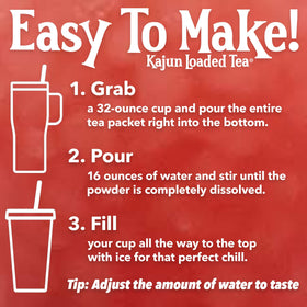 KAJUN LOADED TEA Voodoo Queen in a 16oz glass for easy on the go hydration