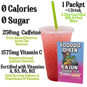 KAJUN LOADED TEA Voodoo Queen powder dissolving in water for bold refreshment
