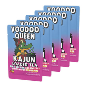 KAJUN LOADED TEA Voodoo Queen poured in glass for tropical flavor and convenient refreshment