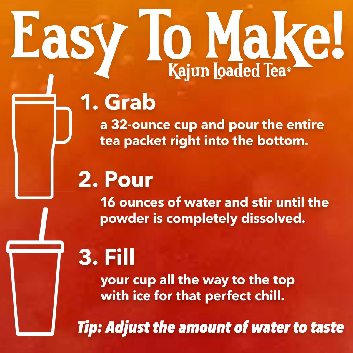 Kajun Loaded Tea zero-calorie label highlights sugar-free energy