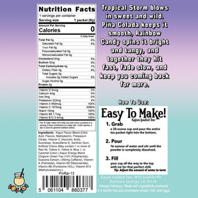 Kajun Loaded Tea zero calories label signaling sugar-free flavor.