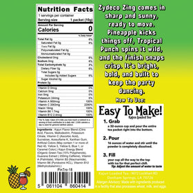 Kajun Loaded Tea Zydeco Zing green-tea caffeine boost label emphasizes steady energy