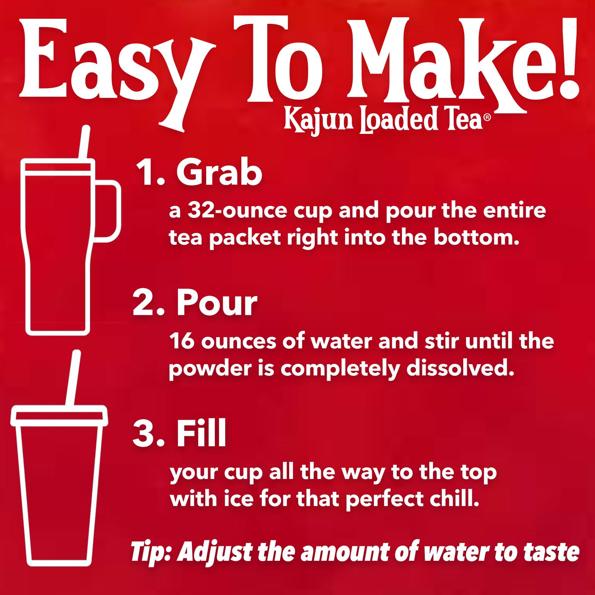 Kajun Loaded Tea Zydeco Zing ice-cold cup reveals vibrant color and inviting taste