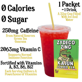 Kajun Loaded Tea Zydeco Zing tropical punch bottle highlights on-the-go energy
