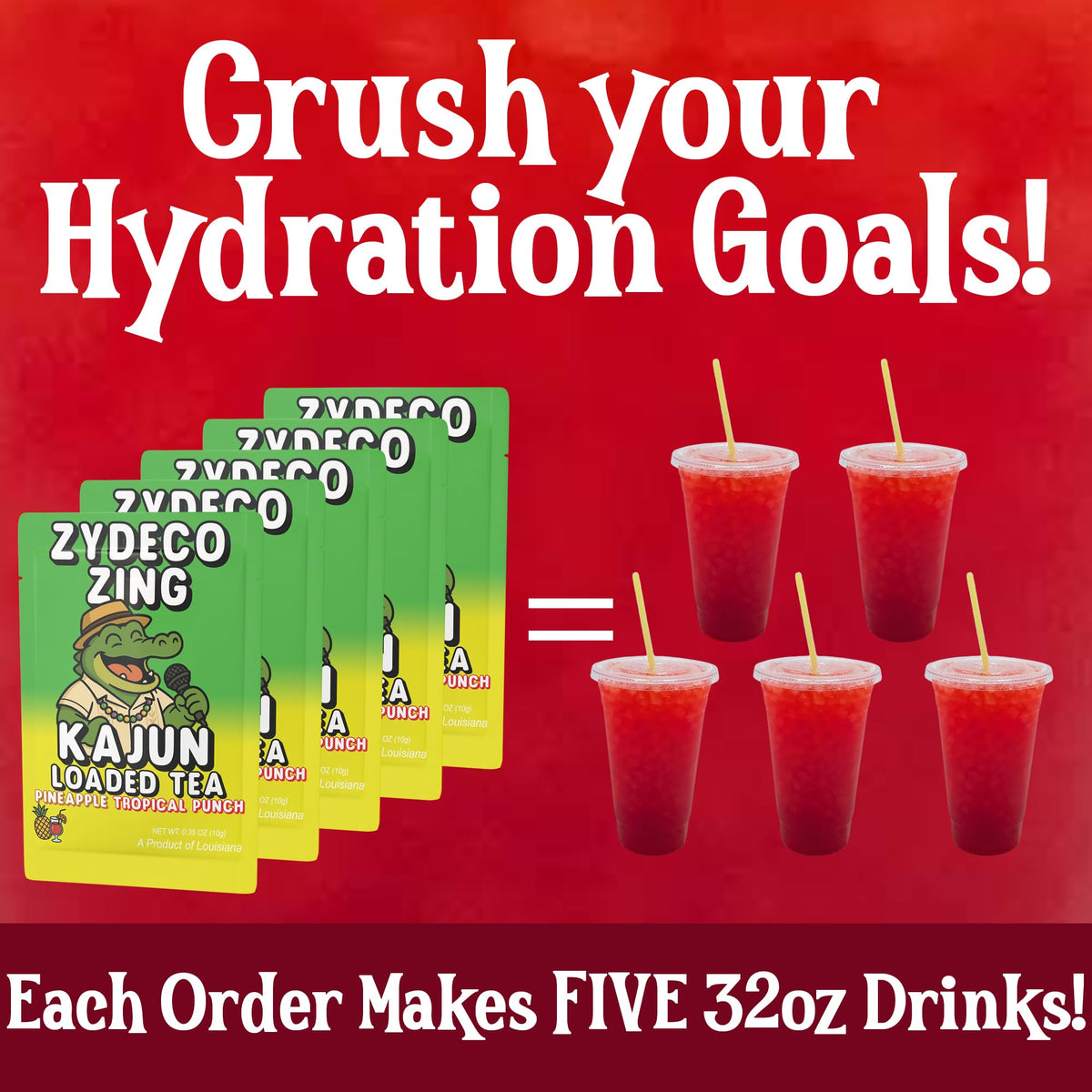Kajun Loaded Tea Zydeco Zing zero-calories badge signals guilt-free refreshment