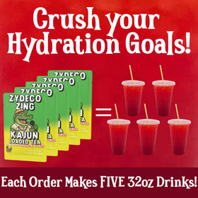 Kajun Loaded Tea Zydeco Zing zero-calories badge signals guilt-free refreshment