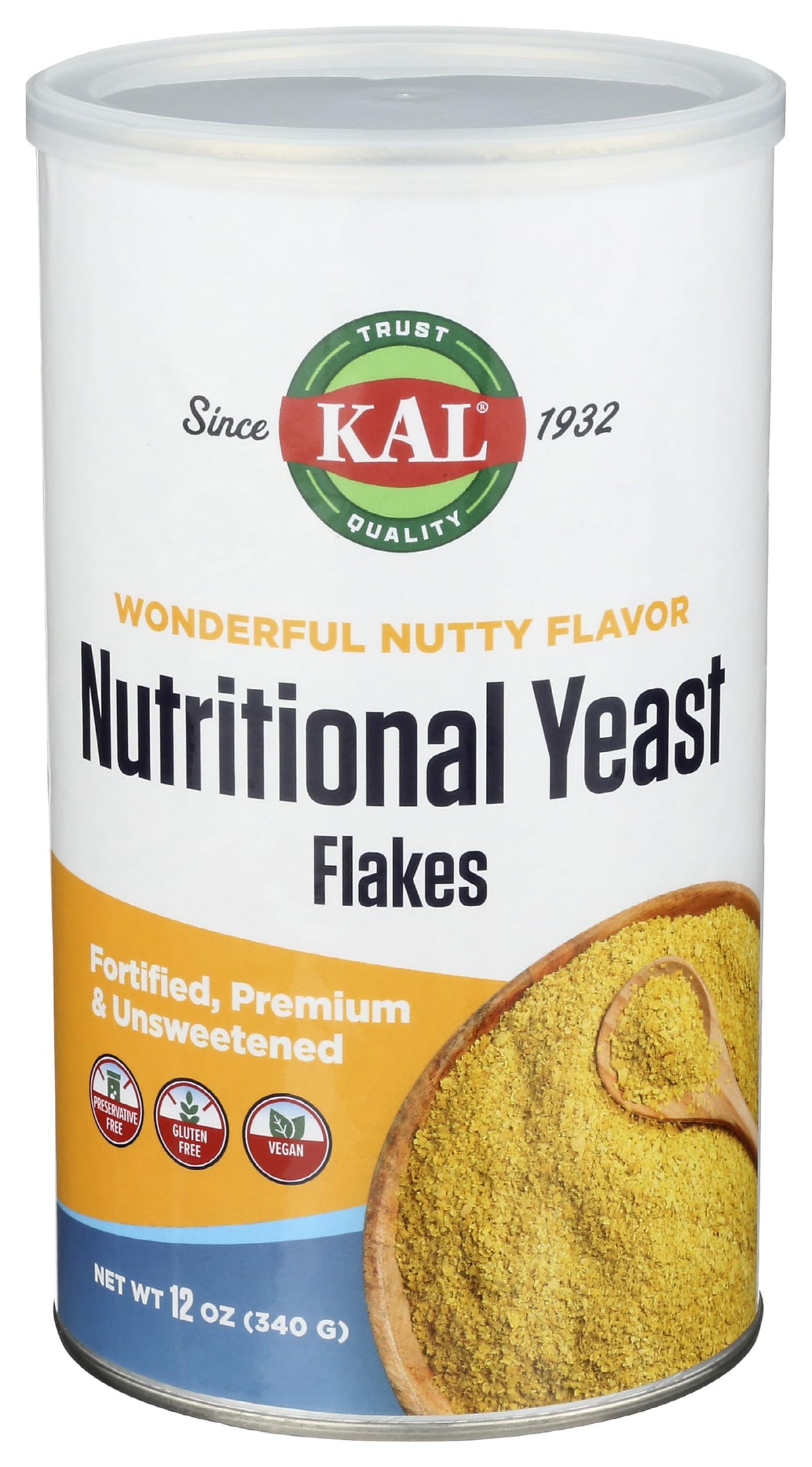 KAL Nutritional Yeast Flakes jar ready for pantry with protein and B vitamins.