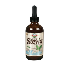 KAL Sure Stevia bottle showing zero calories and plant-based sweetness for beverages