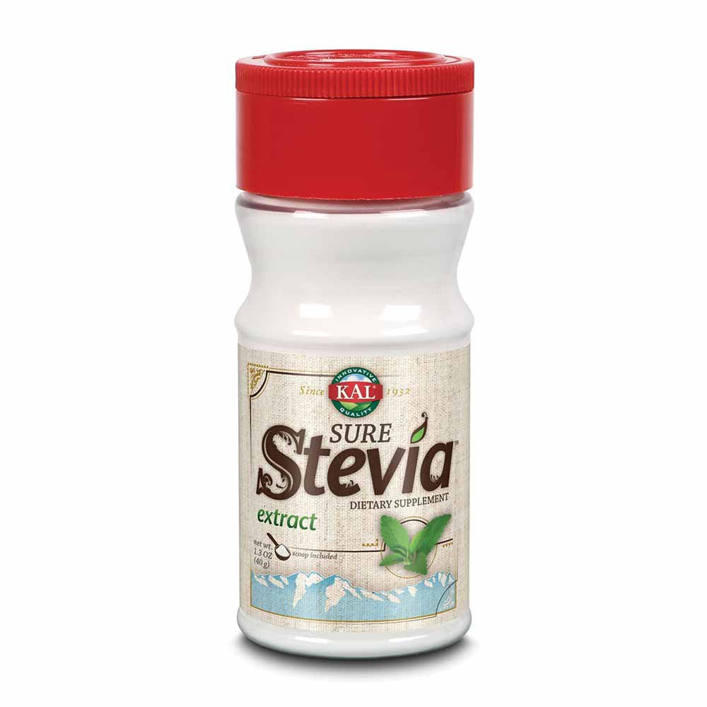 KAL Sure Stevia Extract Powder shaker bottle for easy zero-calorie sweetness