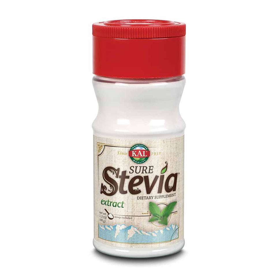 KAL Sure Stevia Extract Powder shaker bottle for easy zero-calorie sweetness