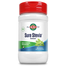 KAL Sure Stevia Powder bottle offers zero-calorie sweetness for everyday meals.