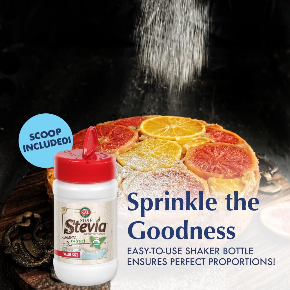KAL Sure Stevia powder on baking setup for low-carb desserts.