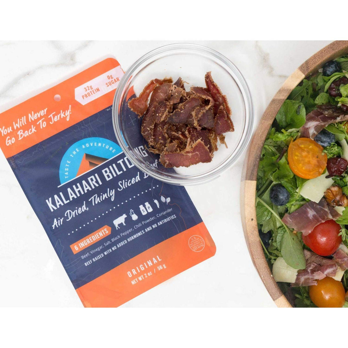 Kalahari Biltong Lime Chili slices add bright tang and refreshing finish.