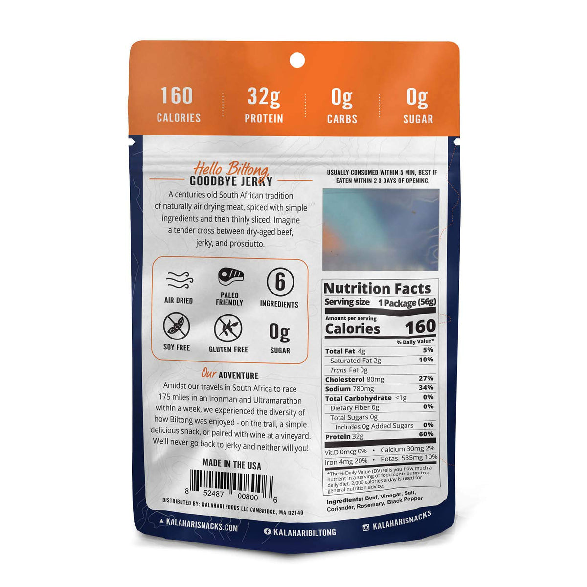 Kalahari Biltong Original beef closeup highlighting premium quality and zero sugar