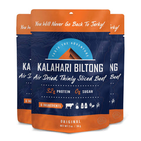 Kalahari Biltong Original slices in a 3-pack for on-the-go protein
