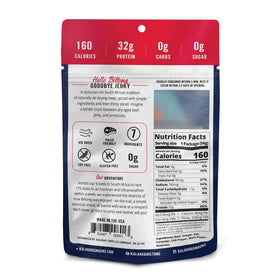 Kalahari Biltong pack of 5 2oz servings displayed for easy snacking on the go.
