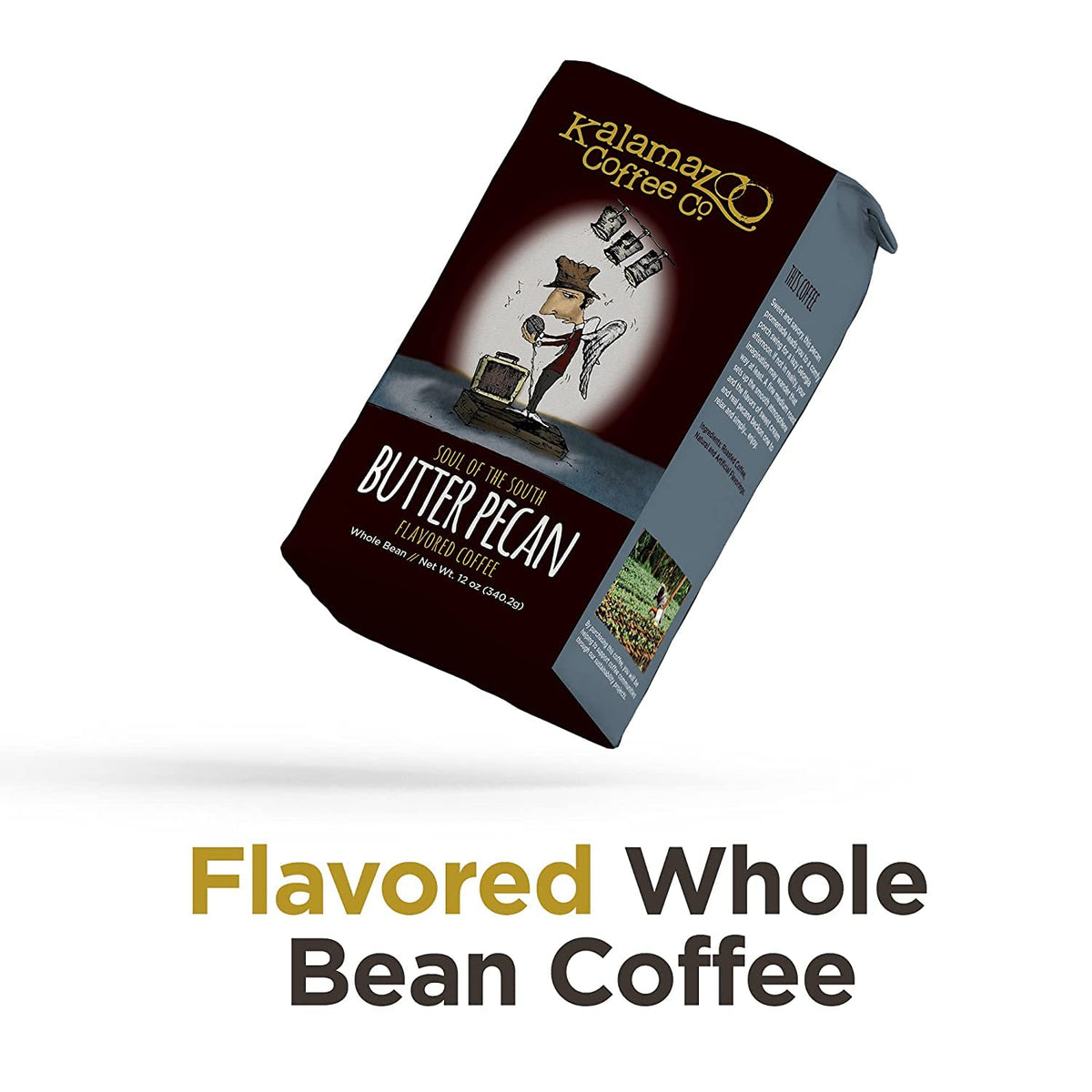 Kalamazoo Coffee Butter Pecan beans closeup, ideal for grinding fresh and flavorful mornings