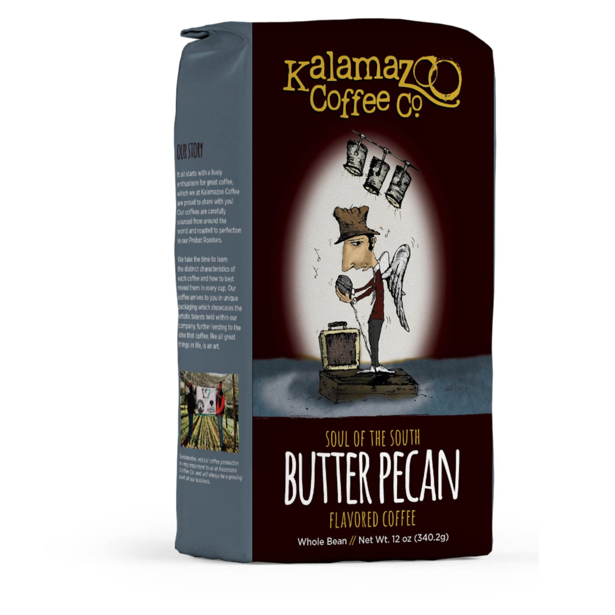 Kalamazoo Coffee Butter Pecan Whole Bean Bag for rich home-brew aroma