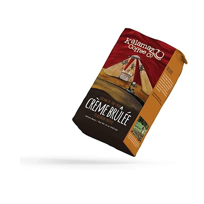 Kalamazoo Coffee Company Creme Brulee steaming cup invites aroma and dessert-inspired finish
