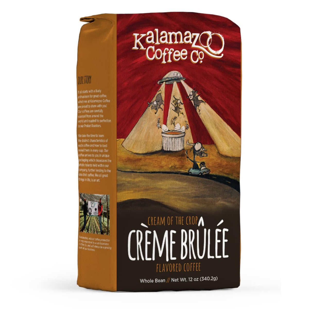 Kalamazoo Coffee Company Creme Brulee whole bean coffee, 12oz bag, ideal for fresh morning drip