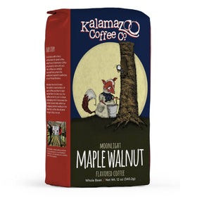 Kalamazoo Maple Walnut bag front showing Moonlight flavor and bold aroma for cozy mornings