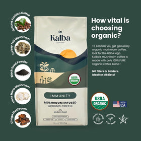 Kalba Chaga mushroom powder highlights antioxidant-rich notes and bold depth