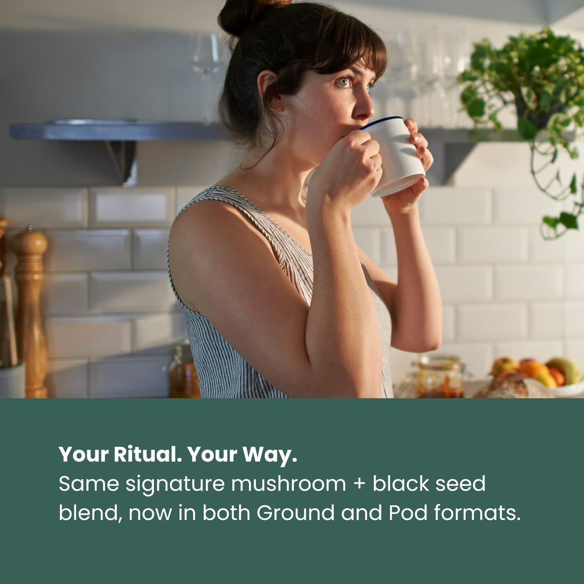 Kalba mushroom coffee daily-use scene for routine energizing.