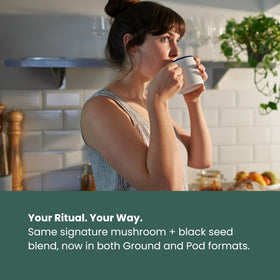 Kalba mushroom coffee daily-use scene for routine energizing.