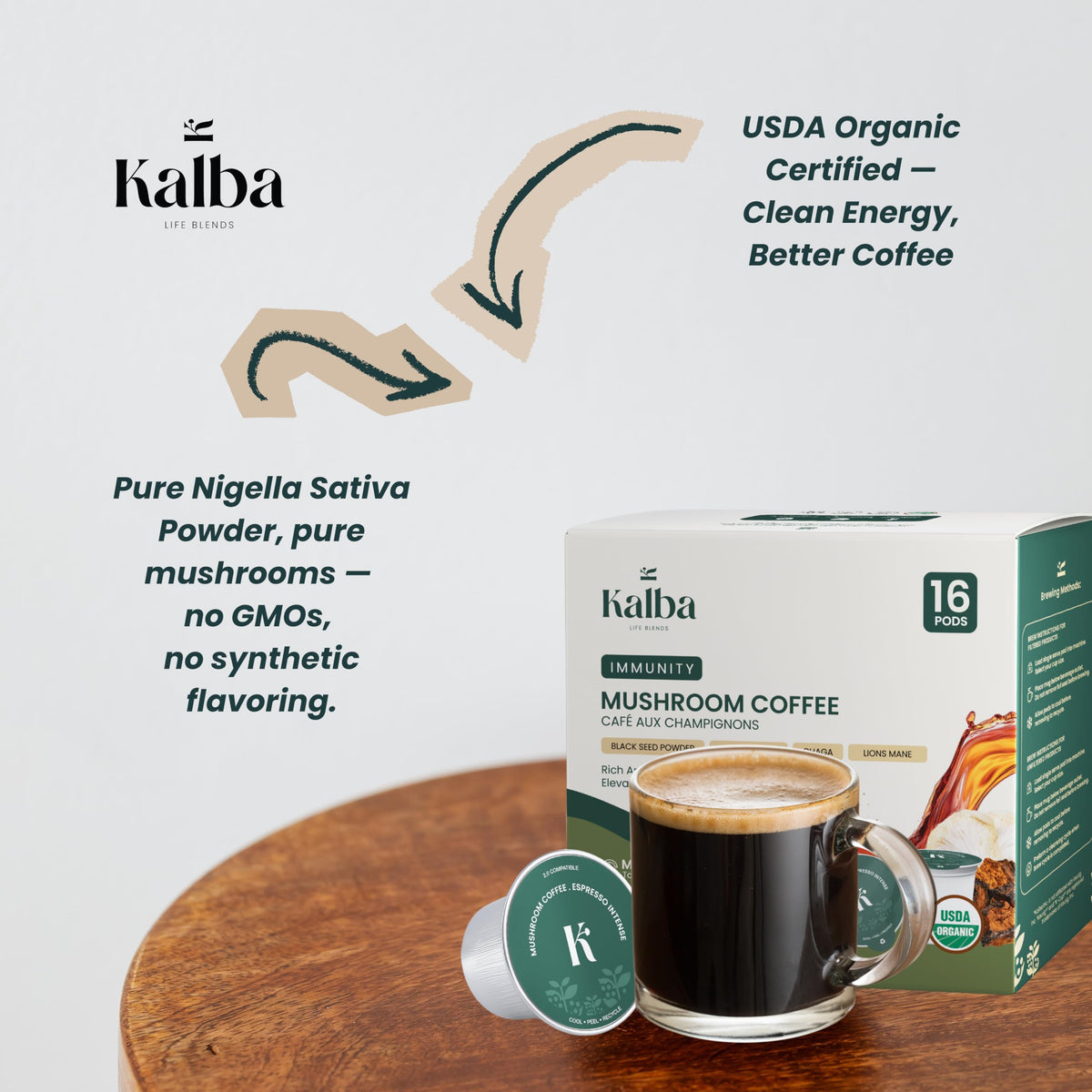 Kalba Lion's Mane close-up highlighting focus-friendly blend.
